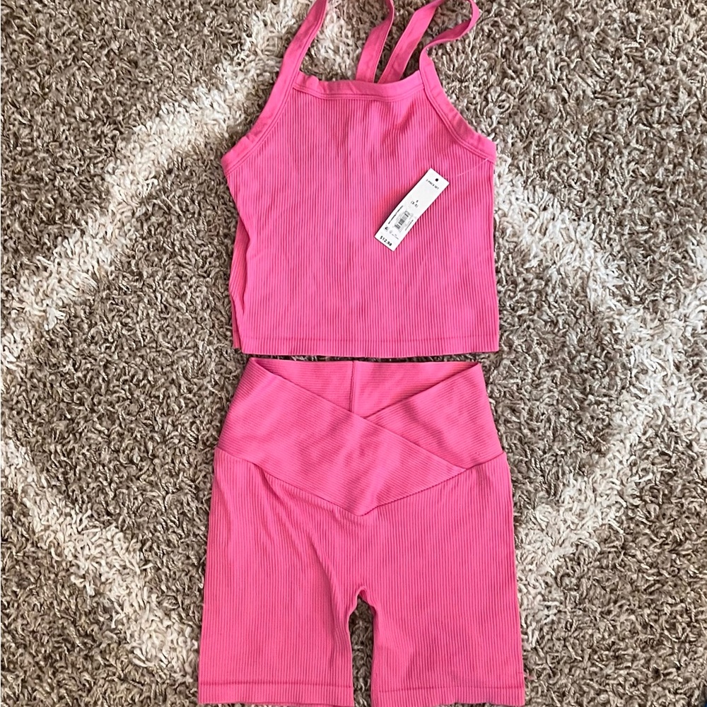 No Boundaries Hot Pink Ribbed Tank & High-Waist Bike Shorts Set. Brand new!